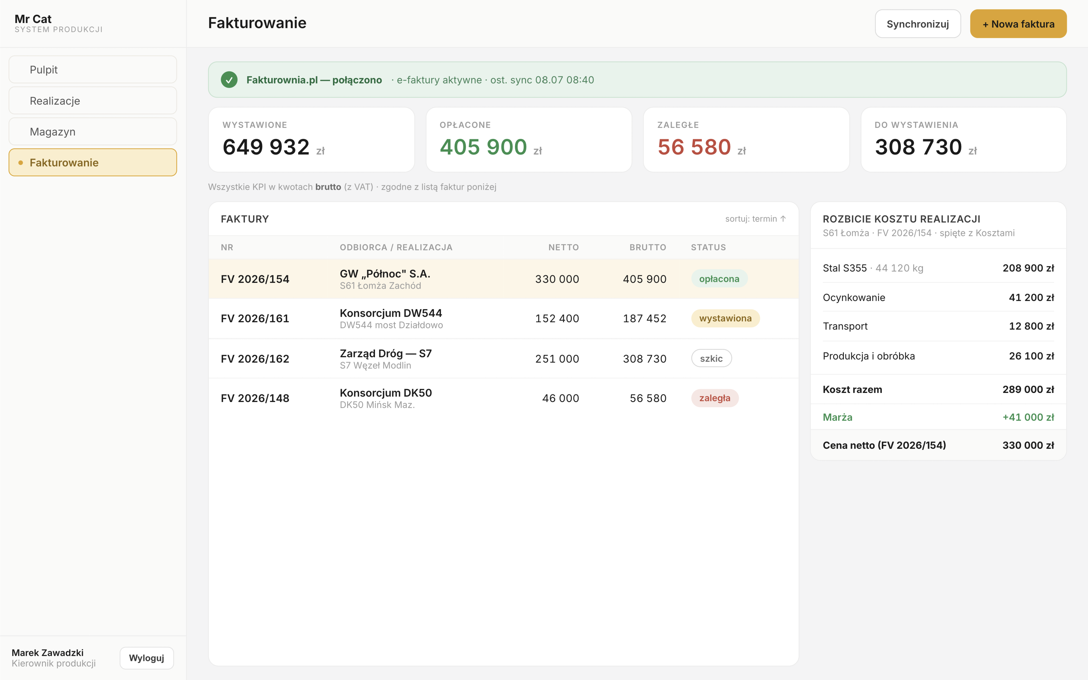 Invoicing wired to Fakturownia.pl
