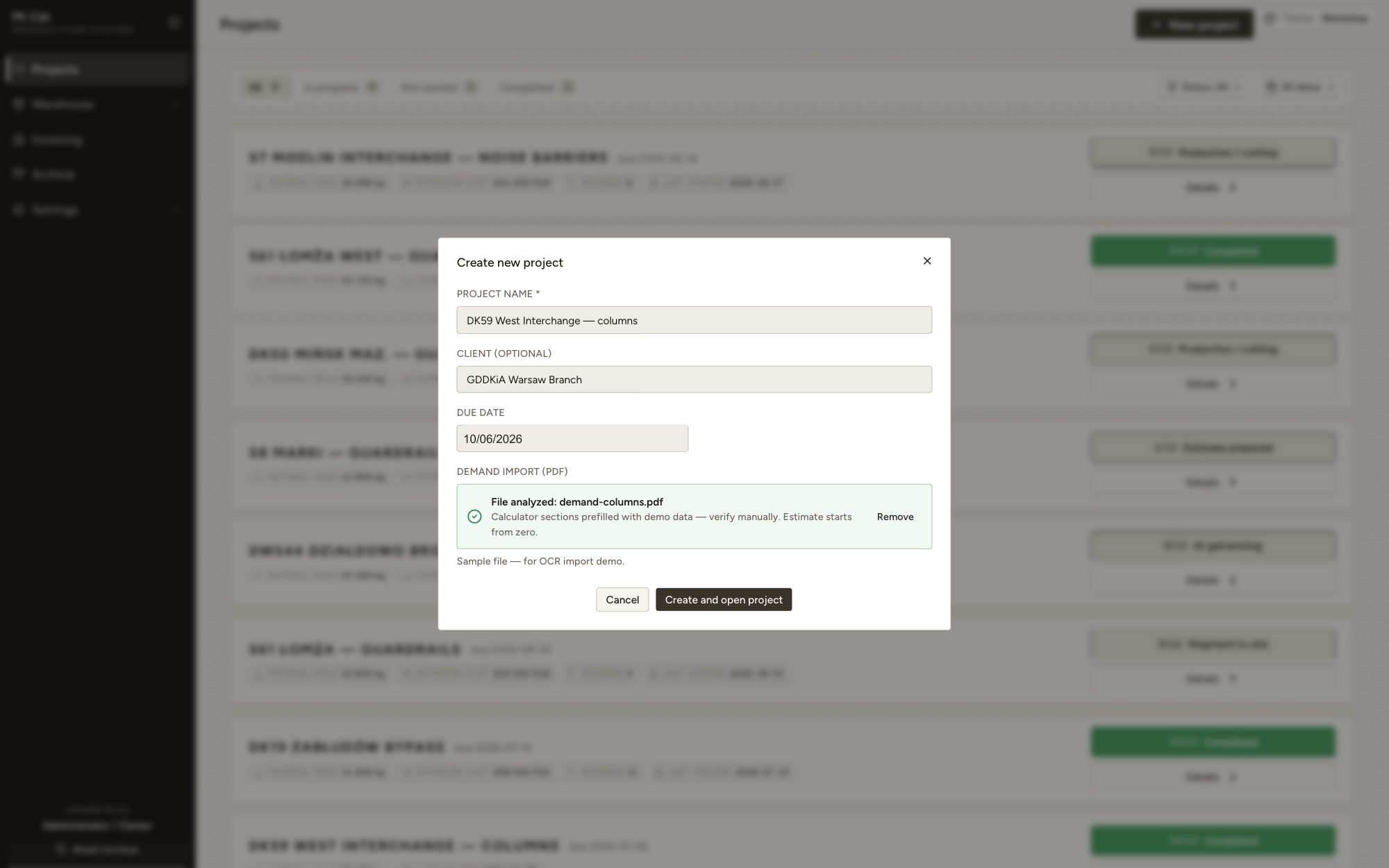 New project — input data