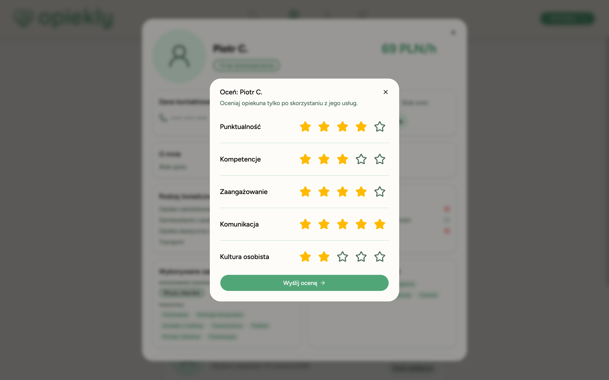 Post-contact caregiver rating